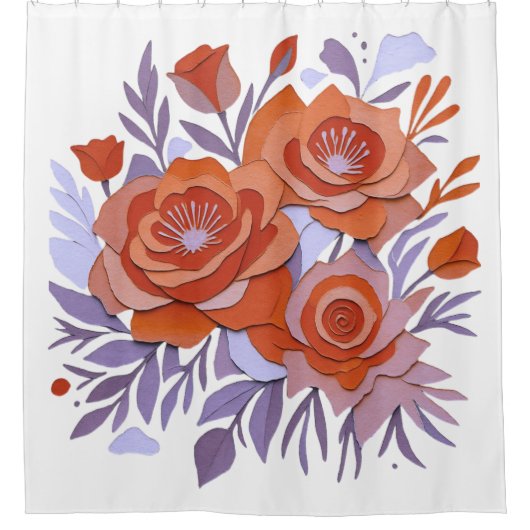 BOHO 3D Douchegordijn Paars Oranje Retro Design (Voorkant)