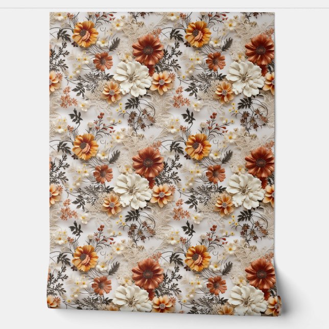 Boho 3d herfst herfst wilde bloemen terracotta roe behang (Afrollen)