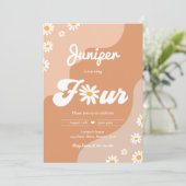 Boho 4e verjaardag Daisy Floral Groovy 70 Kaart (Staand voorkant)