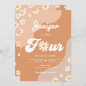 Boho 4e verjaardag Daisy Floral Groovy 70 Kaart (Voorkant / Achterkant)