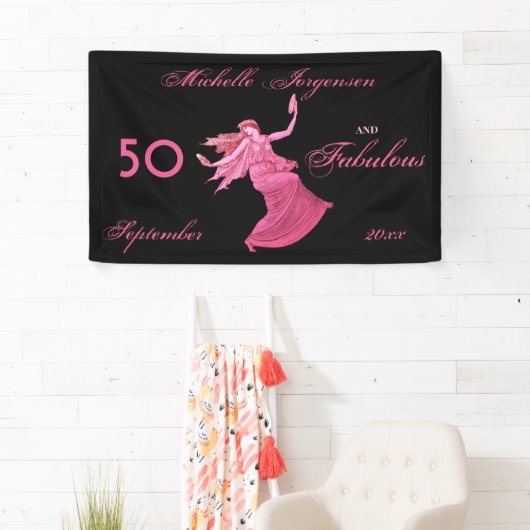 Boho 50e verjaardag roze vrouw danseres gepersonal spandoek (Insitu)