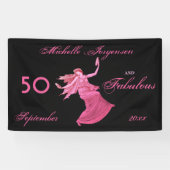Boho 50e verjaardag roze vrouw danseres gepersonal spandoek (Horizontaal)