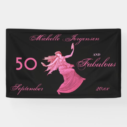 Boho 50e verjaardag roze vrouw danseres gepersonal spandoek (Horizontaal)