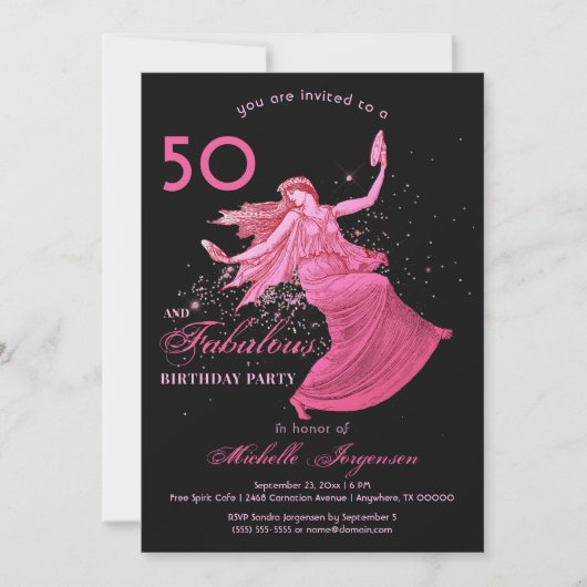 Boho 50e verjaardag Vrouw Roze Danser Glitter Part Kaart (Voorkant)