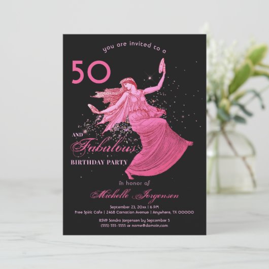 Boho 50e verjaardag Vrouw Roze Danser Glitter Part Kaart (Staand voorkant)