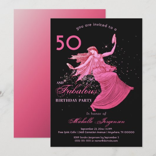 Boho 50e verjaardag Vrouw Roze Danser Glitter Part Kaart (Voorkant / Achterkant)
