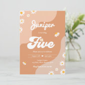 Boho 5th Birthday Daisy Floral Groovy 70's Party Kaart (Staand voorkant)