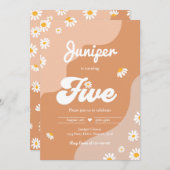 Boho 5th Birthday Daisy Floral Groovy 70's Party Kaart (Voorkant / Achterkant)