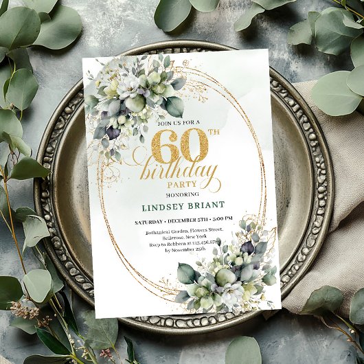 Boho 60e verjaardag botanische groene uitnodiging