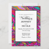 Boho 60s Retro Colorful Wedding Invitation Kaart (Voorkant)
