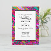 Boho 60s Retro Colorful Wedding Invitation Kaart (Staand voorkant)