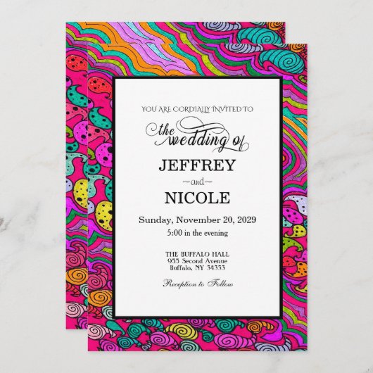 Boho 60s Retro Colorful Wedding Invitation Kaart (Voorkant / Achterkant)