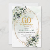 Boho 60ste verjaardag groen blad Invite Kaart (Voorkant)