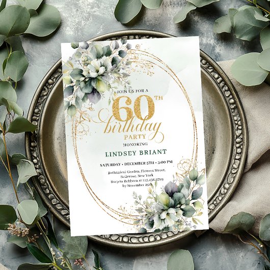 Boho 60ste verjaardag groen blad Invite Kaart