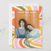Boho 70s Groovy Golvende Zon Bewaar de Datum Qr Co Save The Date (Achterkant)