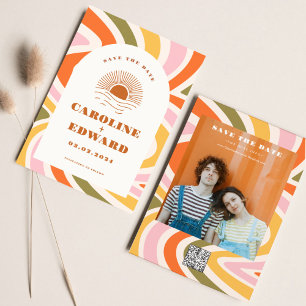 Boho 70s Groovy Golvende Zon Bewaar de Datum Qr Co Save The Date