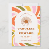 Boho 70s Groovy Wavy Zon Opslagdatum Qr Code Save The Date (Voorkant)