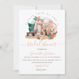 Boho 70s Pampas & Cacti Bridal Shower Invitation Kaart