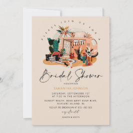Boho 70s Pampas & Cacti Bridal Shower Invitation Kaart
