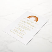 Boho 70s Rainbow Terracotta Baby shower Gold Folie Uitnodiging (Gedraaid)