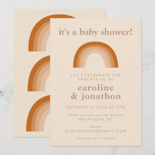 Boho 70s Rainbow Terracotta Couples Baby shower Kaart (Voorkant / Achterkant)