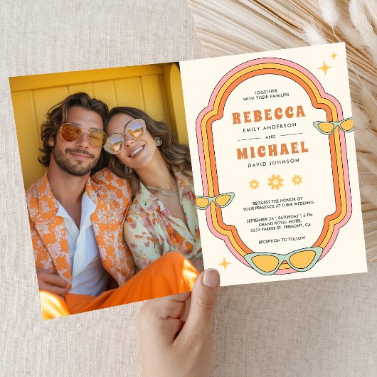 Boho 70s Retro Colorful Groovy Frame Wedding
