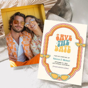Boho 70s Retro Kleurrijke Groovy Lijst Huwelijk Save The Date