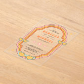 Boho 70s Retro Kleurrijke Groovy Lijst Wedding Acryl Uitnodigingen (Laagn)