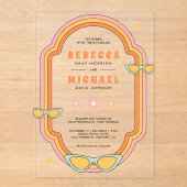 Boho 70s Retro Kleurrijke Groovy Lijst Wedding Acryl Uitnodigingen (Voorkant)