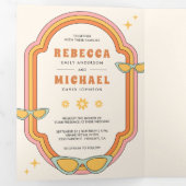 Boho 70s Retro Kleurrijke Groovy Lijst Wedding Drieluik Uitnodiging (Binnenzijde eerst)