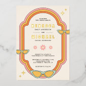Boho 70s Retro Kleurrijke Groovy Lijst Wedding Gol Folie Uitnodiging (Voorkant)