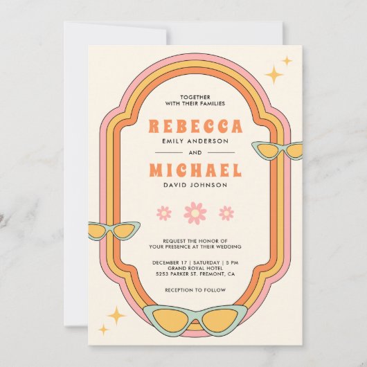 Boho 70s Retro Kleurrijke Groovy Lijst Wedding Kaart (Voorkant)