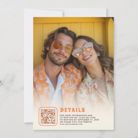 Boho 70s Retro Kleurrijke Groovy Lijst Wedding Kaart (Achterkant)