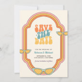 Boho 70s Retro Kleurrijke Groovy Lijst Wedding Save The Date (Voorkant)