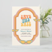 Boho 70s Retro Kleurrijke Groovy Lijst Wedding Save The Date (Staand voorkant)