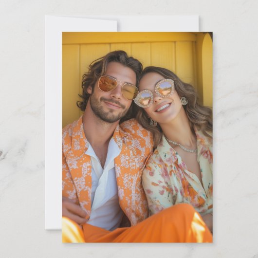 Boho 70s Retro Kleurrijke Groovy Lijst Wedding Save The Date (Achterkant)