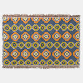 Boho 70s Retro Shapes Pattern Blue Oranje Deken (Voorkant)