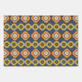 Boho 70s Retro Shapes Pattern Blue Oranje Inpakpapier Vel (Voorkant 2)