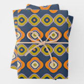 Boho 70s Retro Shapes Pattern Blue Oranje Inpakpapier Vel (In situ)
