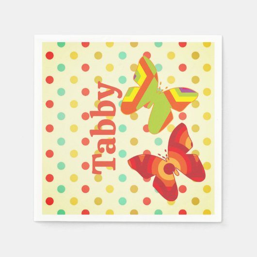 Boho 70's streep polka dot vlinder oranje geel servet (Voorkant)