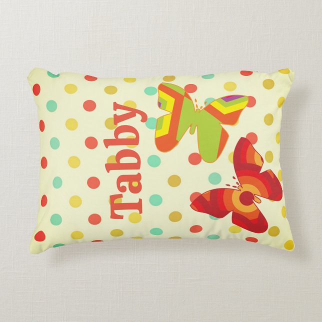 Boho 70's streep polka dot vlinder sinaasappel gee accent kussen (Voorkant)