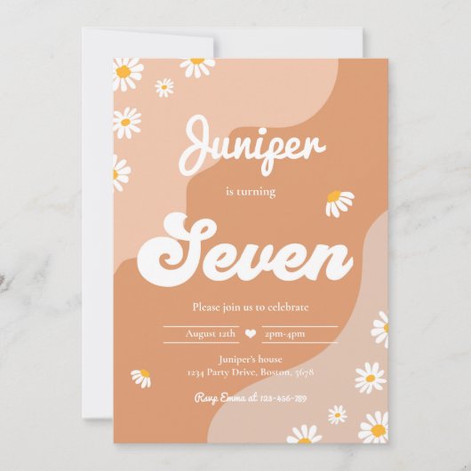 Boho 7th Birthday Daisy Floral Groovy 70 Kaart (Voorkant)