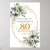 Boho 80ste Groene Goud Verjaardags Welkomstbord Poster (Voorkant)
