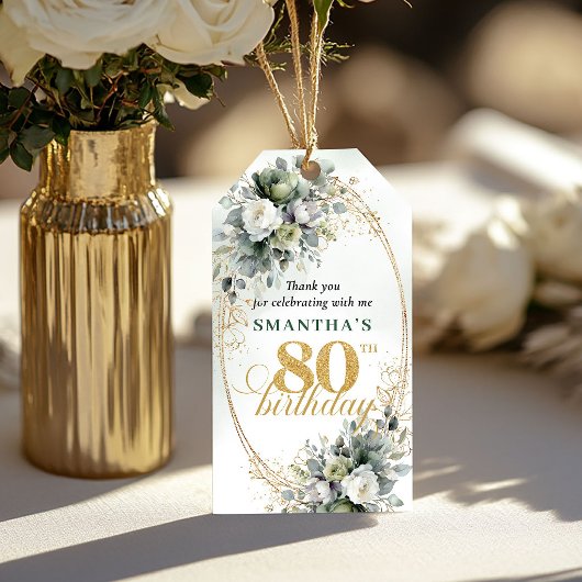 Boho 80ste verjaardag botanische groene tag cadeaulabel