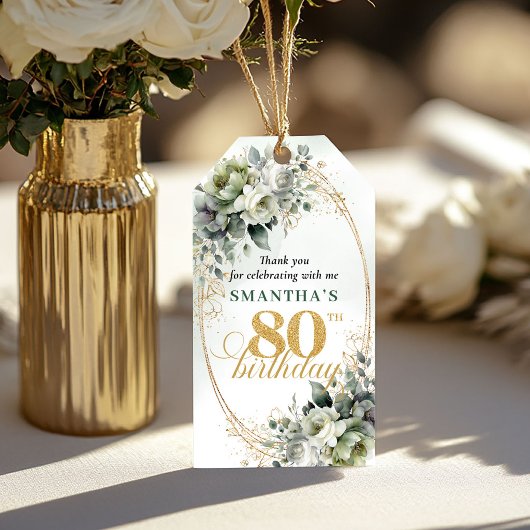 Boho 80ste verjaardag Stof Groen Eucalyptus Label Cadeaulabel