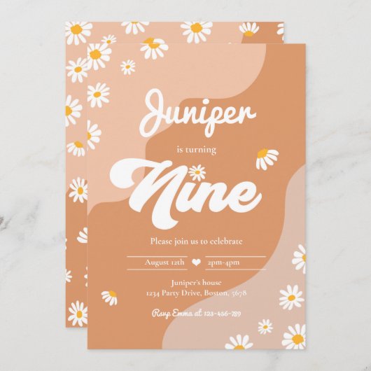 Boho 9th Birthday Daisy Floral Groovy 70 Kaart (Voorkant / Achterkant)