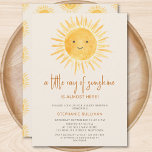 Boho A Little Ray of Sunshine Baby shower Kaart<br><div class="desc">Plant u een baby shower met een zonthema? Deze boho sunshine baby shower uitnodiging bevat de tekst "A little ray of sunshine is near here!" met een schattige waterverf lachende gele zon op een zacht crème achtergrond. De achterkant is versierd met een zonneterras. Perfect voor een genderneutraal baby shower. Gemakkelijk...</div>