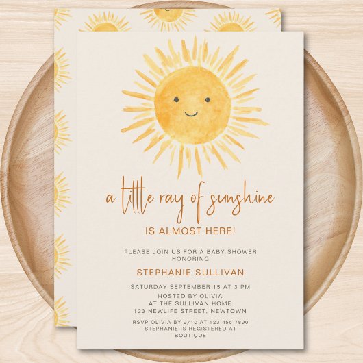Boho A Little Ray of Sunshine Baby shower Kaart