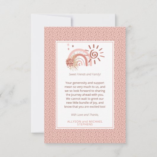 Boho A Little Ray of Sunshine Girl Baby shower Bedankkaart (Achterkant)