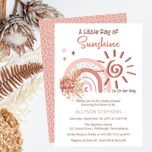 Boho A Little Ray of Sunshine Girl Baby shower Kaart